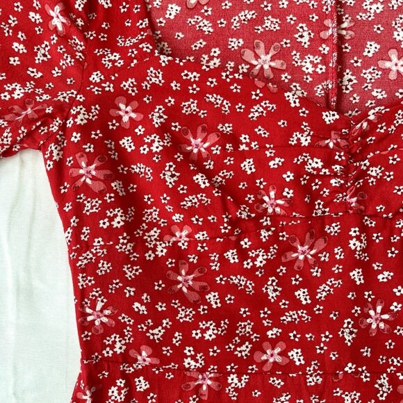 ZARA Women's Red Floral Print 3/4 Sleeve Ruffled Mini Dress - Picture 3 of 6